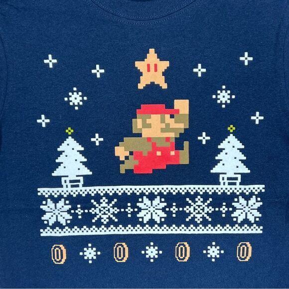 Nintendo Super Mario Christmas Star Pixel Graphic Tee Size Small 5/6 - Picture 3 of 6